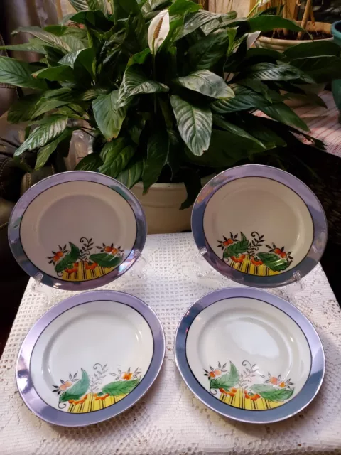 Vtg 1920-40 Hotta Yu Shoten Japan Hand Painted Lusterware (4) Dessert Plates 