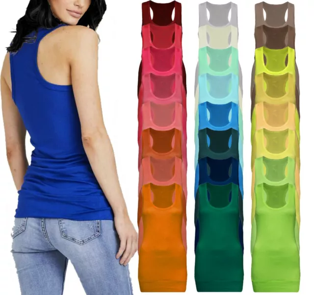 Damen Tank Top Racerback Ringerrücken Trägertop Trägershirt Rundhalz Unterhemd 2