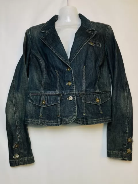 DKNY Women’s Y2k Blue Cropped Button Up Jean  Jacket Size Large