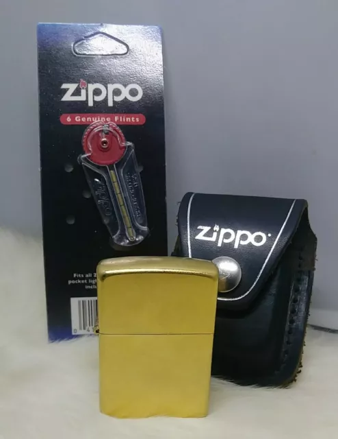 2003 Zippo Lighter - Gold Tone W/ Case & Flints NEW