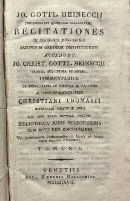 (16e) Heinecio - Recitationes in elementa juris civilis 2 vol - 1817