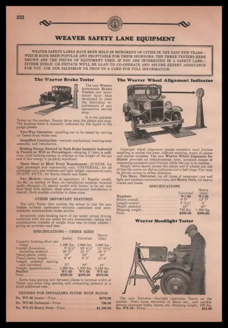 1931 Weaver Springfield Illinois Photos Of Brake And Alignment Testers Print Ad