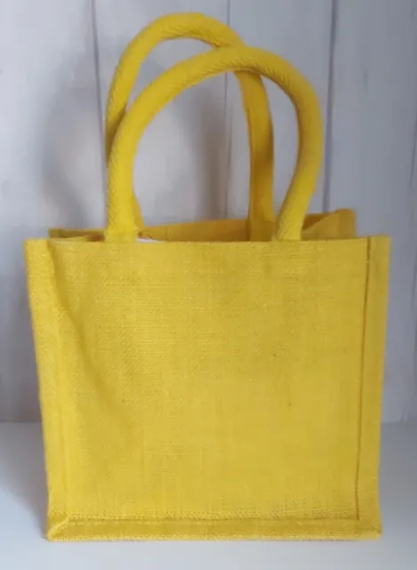 Yellow Small Jute Gift Bag Party Bag Tote. Reusable, Sustainable, Ethical.