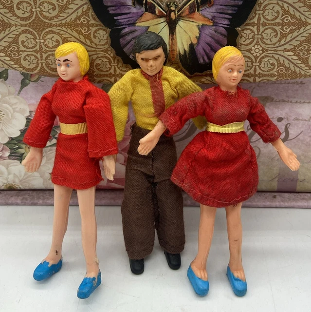 VINTAGE MARX RUBBER Bendable Dollhouse Figures Dolls Parents 2 Mom & 1