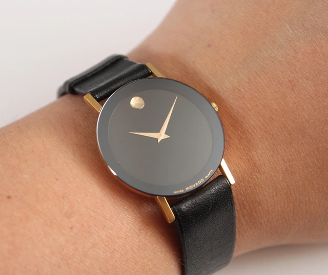 Authentic MOVADO Museum Two Tone Black Dial Gold Crown Wristwatch 87.40.882 NR