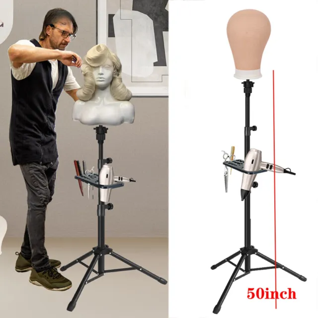 Metal Adjustable Wig Stand Tripod With Tray for Mannequin Head Stand Display