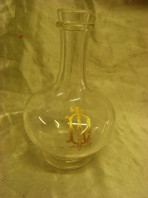 Carafe Cristal Piedouche Monogramme Or Taille Verseuse Bouteille Decanteur Glass