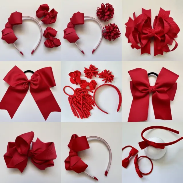 Red School Ponytail Hair Tie,cheer bows, clips,Elastics , Ribbon hairband