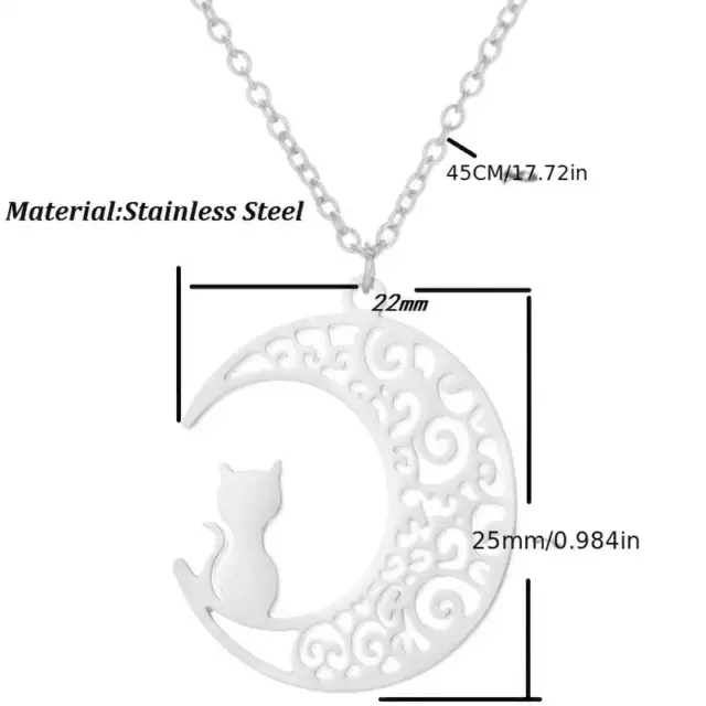 Fashion Women Stainless Steel Hollowed Out Moon Cute Cat Necklace Simple Gift 2