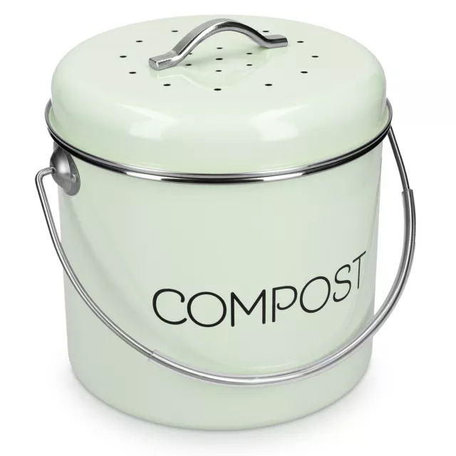 Cubo de metal vintage de 3 L para compost y basura orgánica con tapa y 3x filtro