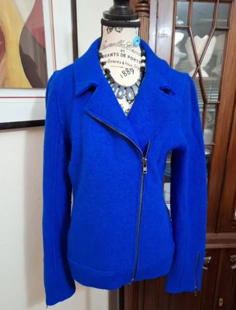 Tahari  WOMENS Wool Blue Moto Jacket Size Lg💙