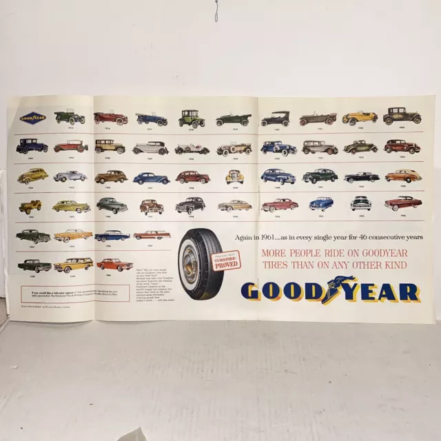 Vintage 1961 Goodyear Tire Full Color 2 Page Magazine Print Advertisement