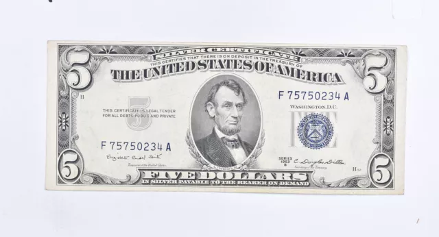 RARE - Crisp 1953-B Silver Certificate $5 Blue Seal $5 Higher Grade! *307