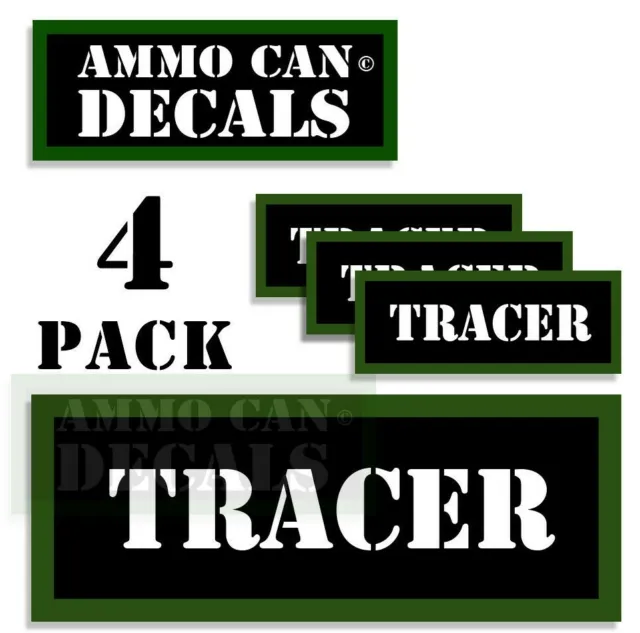 TRACER Ammo Can Decals Ammunition Ammo Can Labels 3"x1.15" Vinyl 4-pack