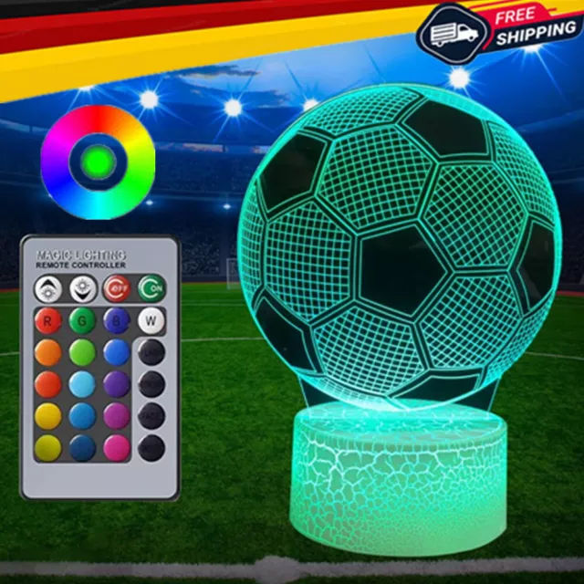 3D LED Nachtlicht Tischlampe Fußball Nachtlampe Kinder Geschenk 16 Farbwechsel
