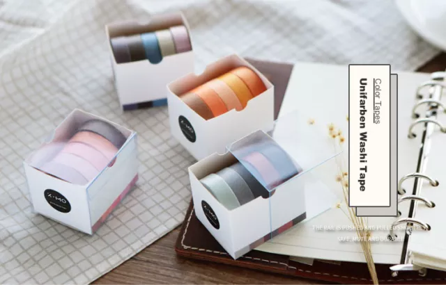 5er-Set Washi Tape Masking Tape Deko Klebeband DIY, Unifarben 10mm x 5m