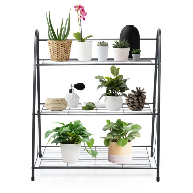 3-Tier Metal Plant Stand Flowerpot Rack Holder Indoor/Outdoor Black Wrought Iron
