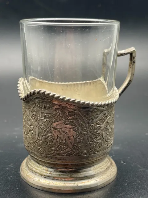 Antique Persian Tea glass cup holder jewelry carving solid silver 84 (۸۴)