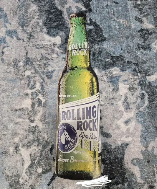 Vintage Rolling Rock Metal Sign Bottle Shape 21" x 5" Latrobe Brewing Co.