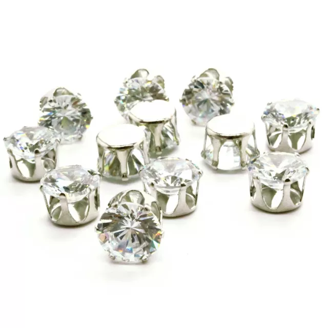 50 Sew On Diamante Rhinestones Crystal Glass Silver Alloy Case Setting 8mm 10mm