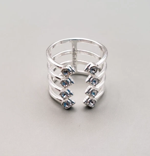 Stella & Dot Ring Silver Tone Clear Stone Stacked Size 5 Classic