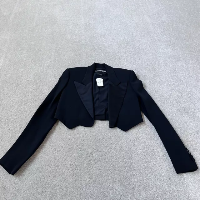 Tom Ford Tuxedo Cropped Silk Blazer Black NWT Size 38 $3890