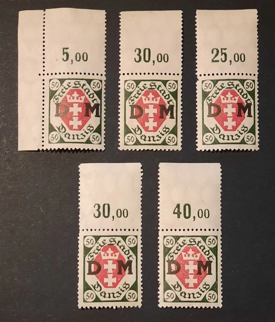 Danzig 5 Dienstmarken zu 50Pf Mi-Nr. D 8 postfrisch, Artikelbeschreibung lesen!