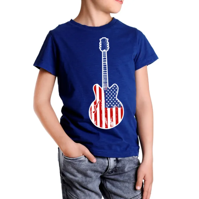 Bambini USA Bandiera Chitarra T-Shirt Music Festival Union Jack America Electric Gift Top