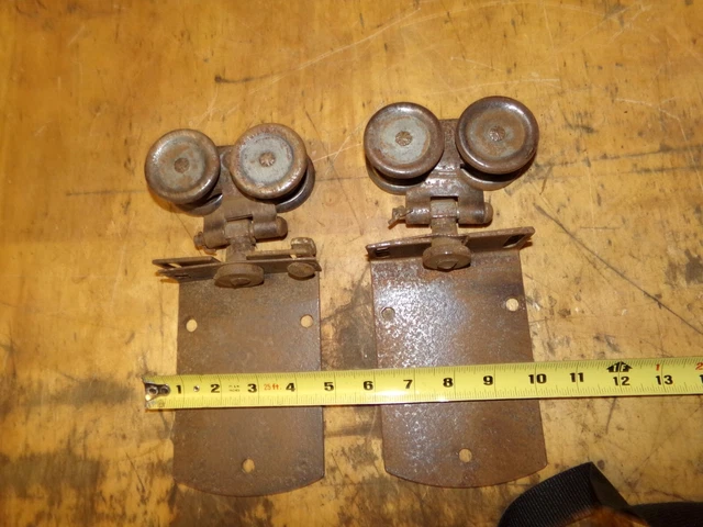 2 Vintage Steel Barn Door Rollers W/Straps