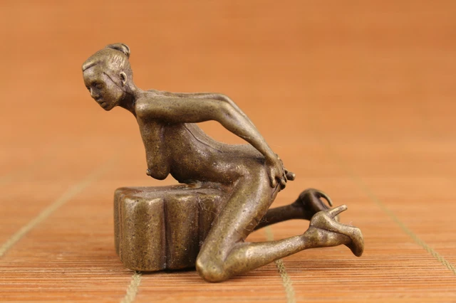 Collection chinese bronze hand cast girl art statue table decoration cool gift