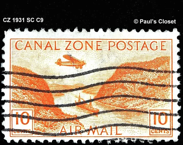 Us Canel Zone 1931 Sc C9 Airmail Gaillard Cut 10¢ Orange Used No Gum F/Vf