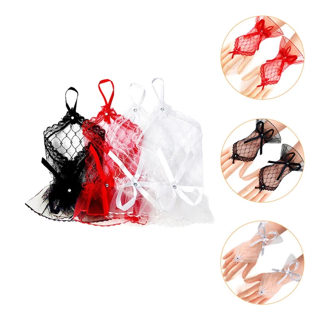 Guanti in pizzo sposa fantasma in pizzo guanti senza dita Halloween 4 paia