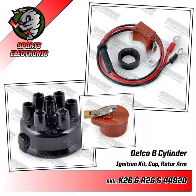 Delco Kit Accensione Elettronica 6 Cilindri Distributore Cappuccio Braccio Rotore Powerspark