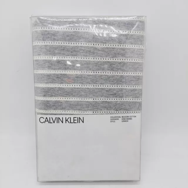 NEW Set of 2 Grey Stripe LENNOX Calvin Klein KING Pillow Shams Cases