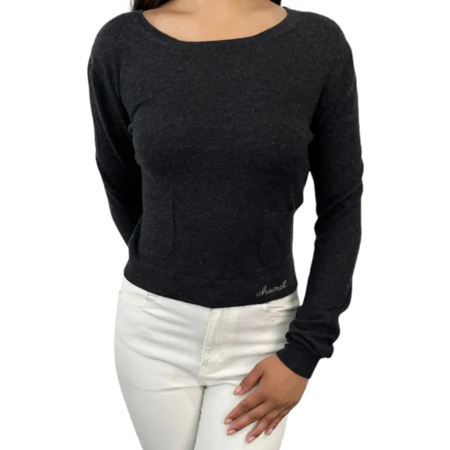 CHANEL VINTAGE 01A Logo Cropped Sweater Top #38 Gray Beige Cashmere Rank  AB+ $621.00 - PicClick