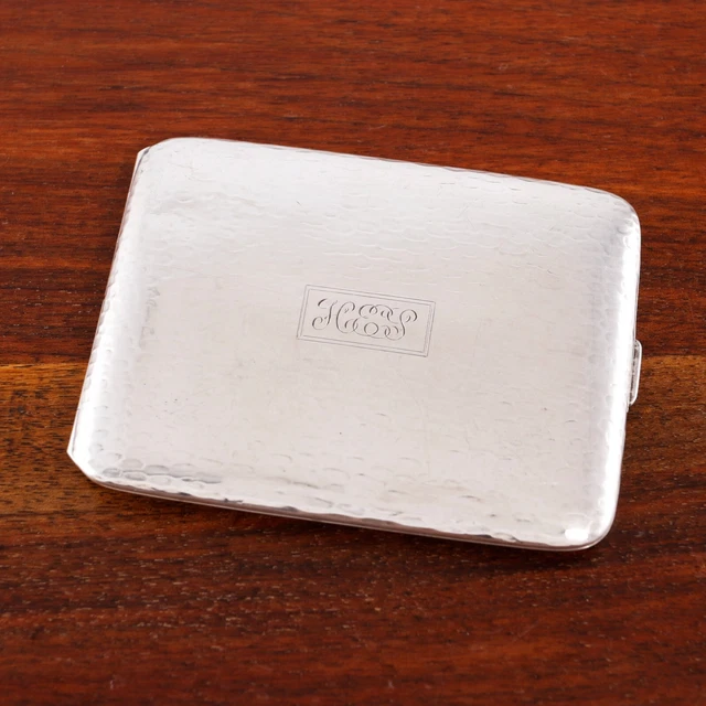 Arts & Crafts Sterling Silver Cigarette / Card Case Hand Hammered Monogram Heg