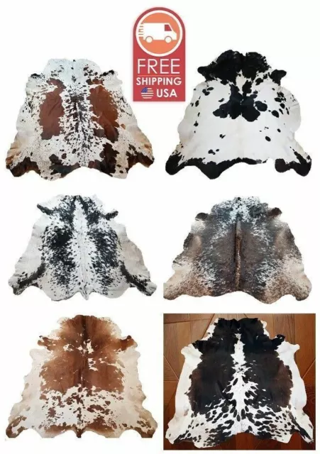 New Large 100% Cowhide Leather Rugs Tricolor Cow Hide Skin Carpet Area S-Xl