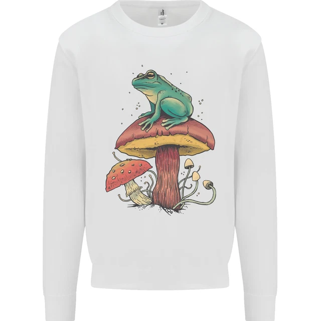 A Frog Sitting on a Mushroom Kids Sweatshirt Jumper