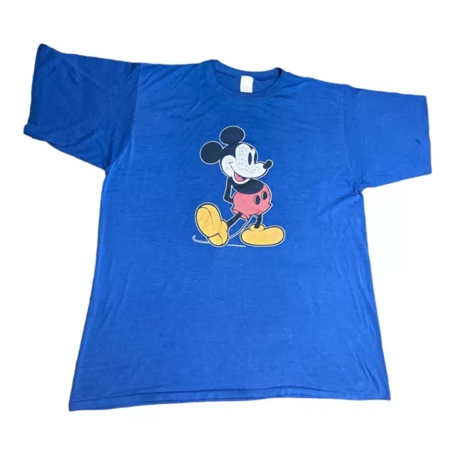 Vintage 80s Men’s Blue Mickey Mouse T-shirt Single Stitch Made in USA Sz 2XL