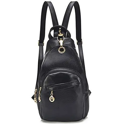 Small Leather Convertible Backpack Sling Purse Shoulder Bag for Women Black