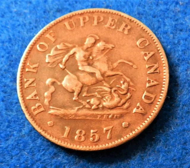 1857 Canada 1/2 Penny - Dragon Slayer - Bank of Upper Canada Token - SEE PICS