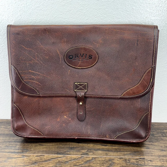 ORVIS Bullhide Leather Brown Rustic Large Flap Attache Portfolio Case Pouch