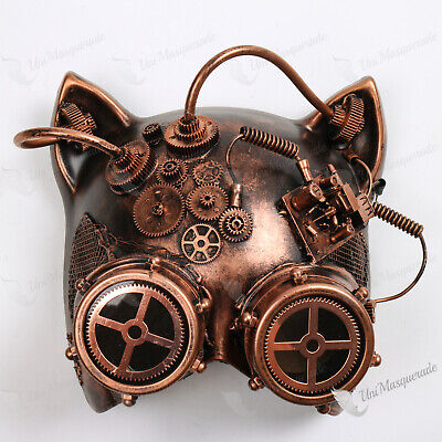 Metallic Steampunk Goggles Venetian Gatto Cat Mask Masquerade Copper