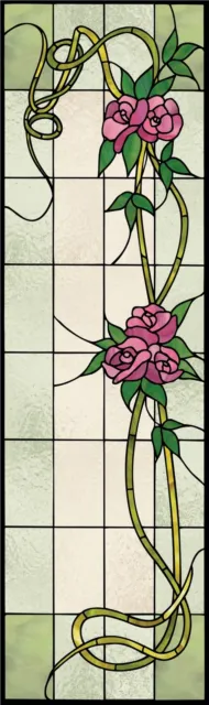 Faux stained glass window cling door sidelight roses pretty sunblock privacy