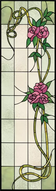 Faux stained glass window cling door sidelight roses pretty sunblock privacy