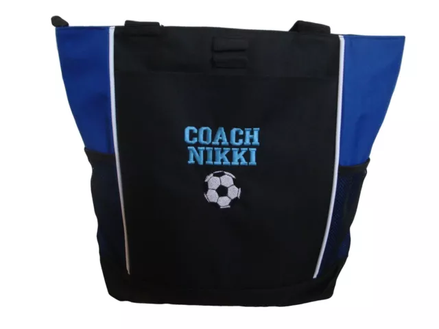 TOTE BAG Personalized Zippered Sport Soccer Team Mom Embroidered Coach Gift 3