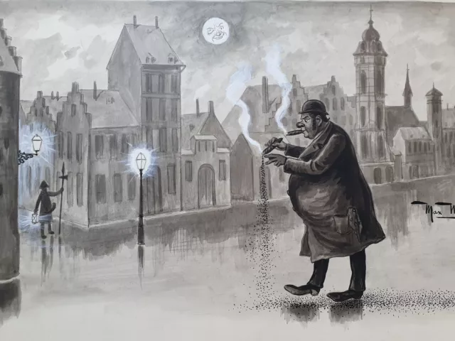 Max Mandl Tusche & Pinselzeichnung (1864-1993), Straßenszene bei Nacht