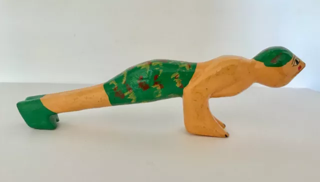Yoga Plank Pose, hand carved, hand painted Haitian folk art sculpture