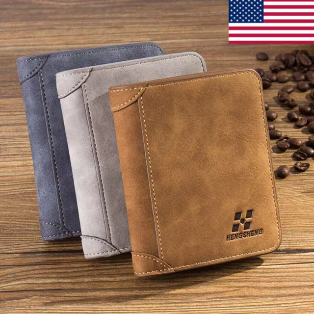 Mens Leather Wallet Pocket ID Card Holder Billfold Slim Clutch Bifold Purse US