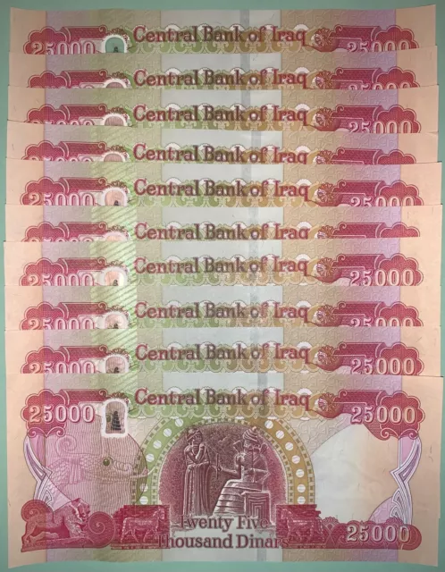 New Iraqi Money 10 x 25,000 Iraqi Dinar - 250,000 Total IQD - 25K's UNCirculated